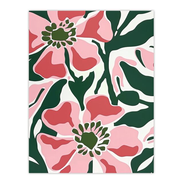 "Artery8 Wall Art Print Flower Blooms Pink Green Bright Abstract Painting Poster - Size: W18"" x H24""" - image 1