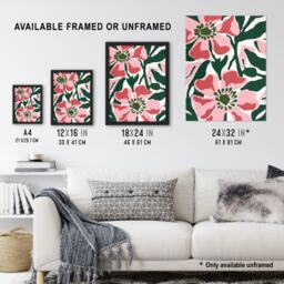 "Artery8 Wall Art Print Flower Blooms Pink Green Bright Abstract Painting Poster - Size: W18"" x H24""" - thumbnail 3