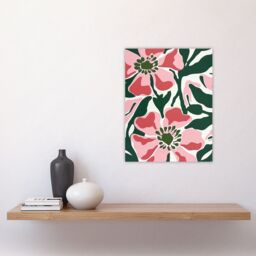 "Artery8 Wall Art Print Flower Blooms Pink Green Bright Abstract Painting Poster - Size: W18"" x H24""" - thumbnail 4