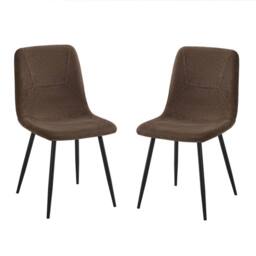FWStyle Esme Set Of 2 Dark Brown Linen Upholstered Steel Frame Dining Chairs - thumbnail 4