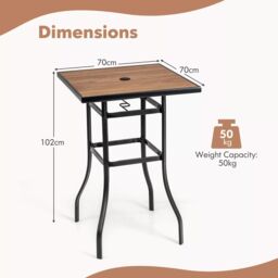Costway Patio Bar Table 70cm Garden Outdoor Square Tabletop Bar Height Table in Black - thumbnail 2