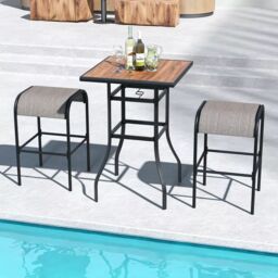 Costway Patio Bar Table 70cm Garden Outdoor Square Tabletop Bar Height Table in Black - thumbnail 3