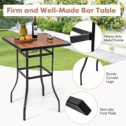 Costway Patio Bar Table 70cm Garden Outdoor Square Tabletop Bar Height Table in Black - thumbnail 6