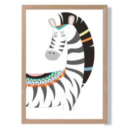 ARTZE Peeking Zebra Tribal Animal Framed Print SIZE: A4 with Oak Frame in Grey - Size: A2