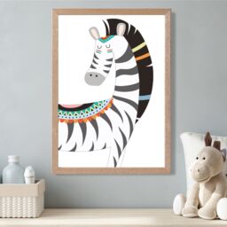 ARTZE Peeking Zebra Tribal Animal Framed Print SIZE: A4 with Oak Frame in Grey - Size: A2 - thumbnail 2