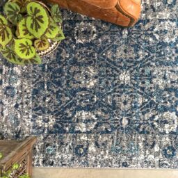 Kukoon Navy Blue Grey Floral Traditional Bordered Rug - Size: 80 cm x 150 cm - thumbnail 2