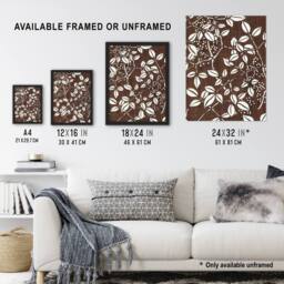 "Artery8 Tree Branch Leaf Pattern Retro Japan Wall Art Print Bijutsukai in Brown - Size: W24"" x H32""" - thumbnail 3