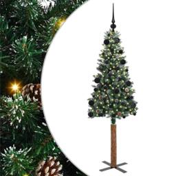 Berkfield Home Slim Christmas Tree with 150 LEDs Green & White 150 cm - thumbnail 2
