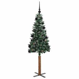 Berkfield Home Slim Christmas Tree with 150 LEDs Green & White 150 cm - thumbnail 4