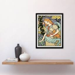 Artery8 Eugene Grasset Salon des Cent Woman Picking Flowers Framed Art Print - Size: A4 - thumbnail 2