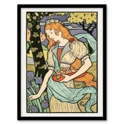 Artery8 Eugene Grasset Salon des Cent Woman Picking Flowers Framed Art Print - Size: A4 - thumbnail 1