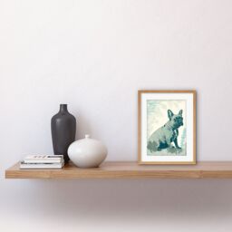"Artery8 Wall Art Print French Bulldog Sitting in the Park Modern Monochrome Linocut Artwork Framed 9X7 Inch in Beige - Size: W7"" x H9""" - thumbnail 2