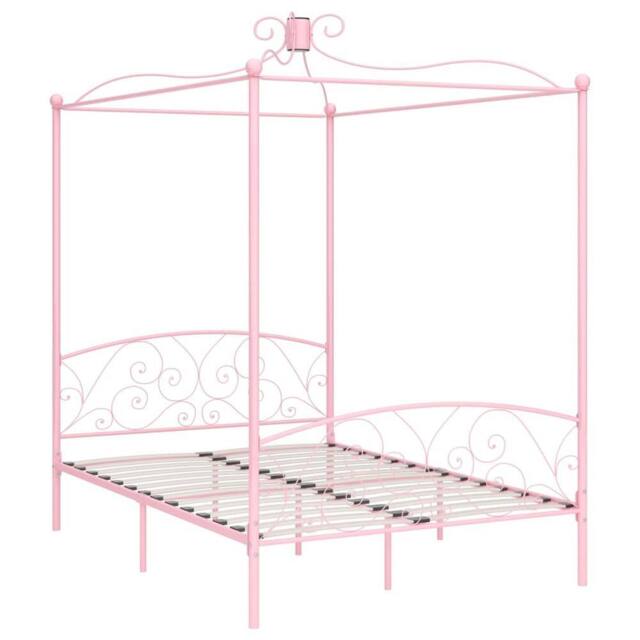 Berkfield Home Canopy Bed Frame Pink Metal 140x200 cm - image 1