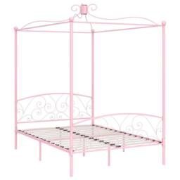 Berkfield Home Canopy Bed Frame Pink Metal 140x200 cm - thumbnail 1