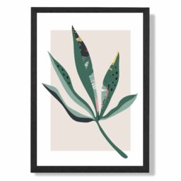 ARTZE Palm Leaf Green & Red Minamilist Framed Print SIZE: A2 with Black Frame - Size: A4