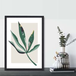ARTZE Palm Leaf Green & Red Minamilist Framed Print SIZE: A2 with Black Frame - Size: A4 - thumbnail 2