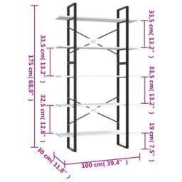 Berkfield Home 5-Tier Book Cabinet White 100x30x175 cm Engineered Wood - Size: 100 x 30 x 175 cm - thumbnail 6