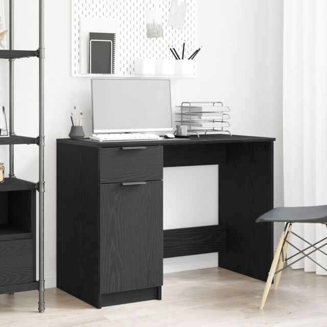 Berkfield Home Black Oak Desk - 100x50x75 cm - Made of Engineered Wood - Size: 100 x 50 x 75 cm - image 1