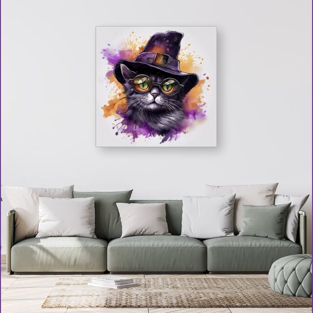 Warren Reed - Designer Splashart Longhaired Witches Cat Canvas - Size: w40 inch x h40 inch - image 1