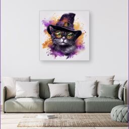 Warren Reed - Designer Splashart Longhaired Witches Cat Canvas - Size: w40 inch x h40 inch - thumbnail 1