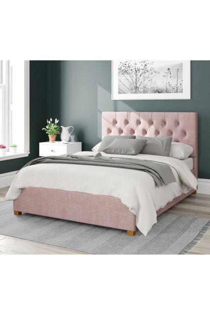 Aspire Olivier Upholstered Ottoman Storage Bed, Pure Pastel Cotton Fabric in Rose - Size: King - image 1