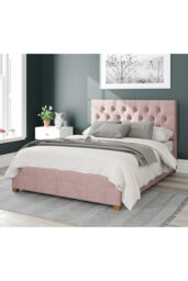 Aspire Olivier Upholstered Ottoman Storage Bed, Pure Pastel Cotton Fabric in Rose - Size: King