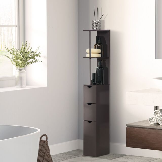 HOMCOM Tall Bathroom Storage Cabinet with Shelf & Drawers, Brown - image 1