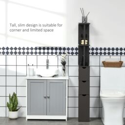 HOMCOM Tall Bathroom Storage Cabinet with Shelf & Drawers, Brown - thumbnail 5