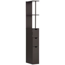 HOMCOM Tall Bathroom Storage Cabinet with Shelf & Drawers, Brown - thumbnail 2