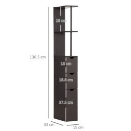 HOMCOM Tall Bathroom Storage Cabinet with Shelf & Drawers, Brown - thumbnail 3