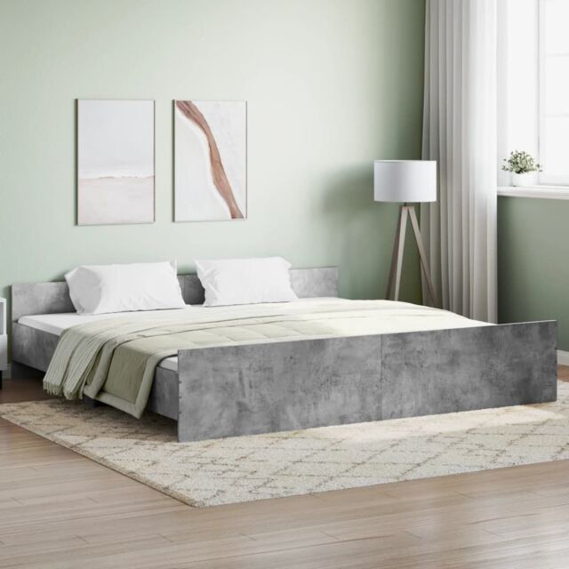 Berkfield Home Bed Frame with Headboard with Footboard Concrete Grey 180x200 cm Super King - image 1