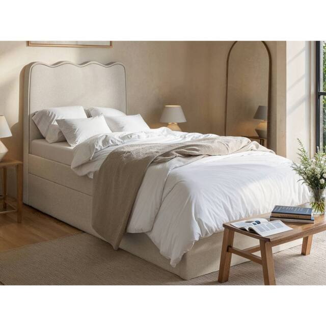 Flair Ellis Single Bed with Trundle Beige Woven Fabric - image 1