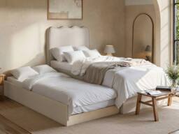 Flair Ellis Single Bed with Trundle Beige Woven Fabric - thumbnail 3