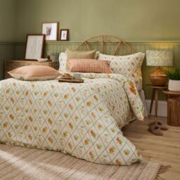 Voyage Maison Peach Harvest Printed 100% Cotton Duvet Cover Set in Orange - Size: King - thumbnail 1