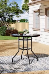 Living and Home Metallic and Tempered Glass Garden Table with Parasol Hole Outdoor in Black - thumbnail 2