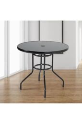 Living and Home Metallic and Tempered Glass Garden Table with Parasol Hole Outdoor in Black - thumbnail 4