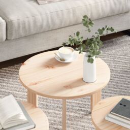 Berkfield Home Coffee Table 3 pcs Natural Solid pine wood in Brown - thumbnail 6