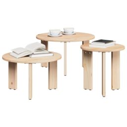 Berkfield Home Coffee Table 3 pcs Natural Solid pine wood in Brown - thumbnail 3