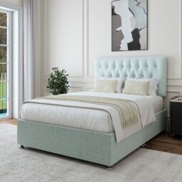 Bedmaster Linen Divan Base & Button Headboard in Light Brown - Size: Small Double - thumbnail 2