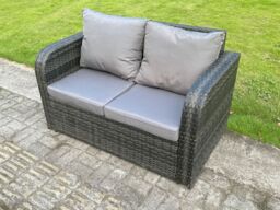 Fimous Outdoor Rattan Garden Furniture Sets Height Adjustable Rising lifting Dining Table Lounge Sofa Set With Side Table in Dark Grey - thumbnail 4