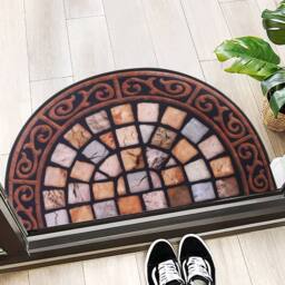 NESTLUNE Slate-Effect Outdoor Door Mat with Anti-Slip - Size: 100 cm diameter - thumbnail 1