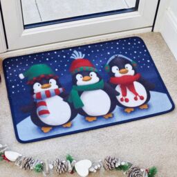 Samuel Alexander 60cm x 40cm Frosty Penguins Fabric Christmas Doormat in Blue - Size: 60 cm x 40 cm - thumbnail 2