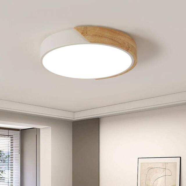 COMELY 30W Wood LED Ceiling Light, Modern Round Ceiling Lights, Natural White - image 1