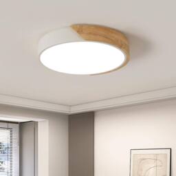 COMELY 30W Wood LED Ceiling Light, Modern Round Ceiling Lights, Natural White - thumbnail 1