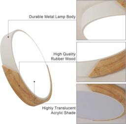 COMELY 30W Wood LED Ceiling Light, Modern Round Ceiling Lights, Natural White - thumbnail 6