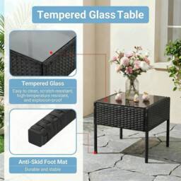 Alivio 3-Piece Rattan Bistro Set with Cushioned Armchairs & Glass Coffee Table Patio & Garden Furniture in Black - thumbnail 4