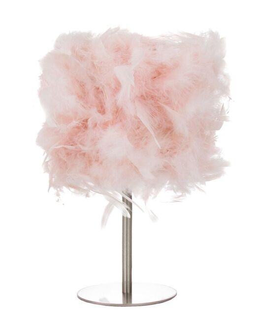 Happy Homewares and Chic Real Feather Table Lamp with Satin Nickel Base & Switch in Pink - image 1
