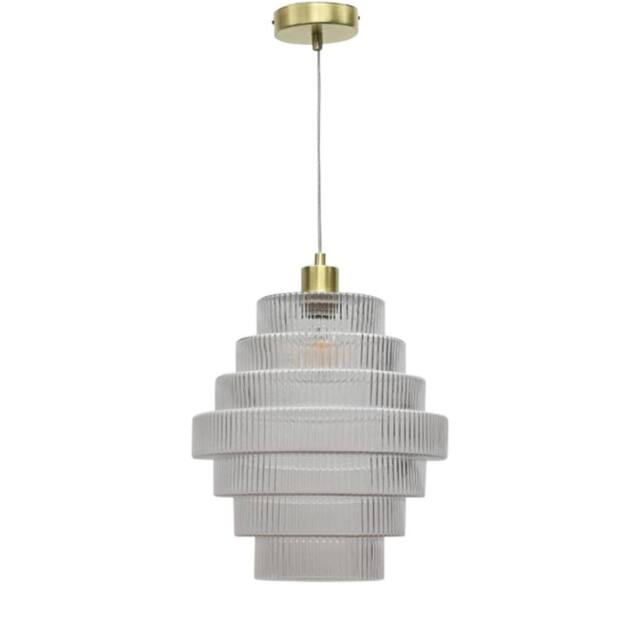 First Choice Lighting Benson - 7 Tier Large Clear Glass & Satin Brass Ceiling Pendant Light - image 1