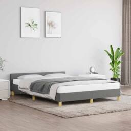 Berkfield Home Durable Bed Frame with Headboard Dark Grey 180x200cm Super King Fabric - thumbnail 2