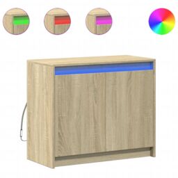 Berkfield Home Sideboard with LED Sonoma Oak 72x34x61 cm Engineered Wood in Brown - Size: 72 x 34 x 61 cm - thumbnail 2